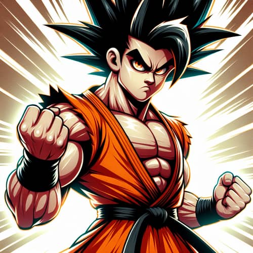 Powerful Cartoon Martial Artist in Orange Uniform