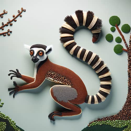 Unique Ring-tailed Lemur Sculpture Made of Coffee Beans