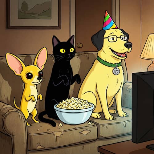 Yellow Chihuahua and Friends Enjoying Popcorn