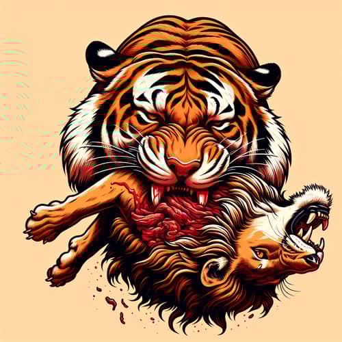 Tiger Devouring Lion - Wildlife Encounter