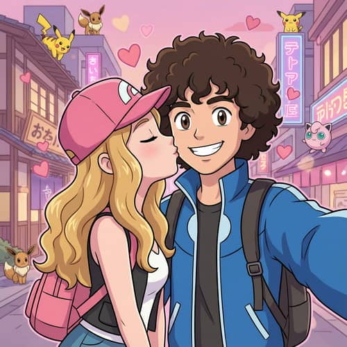 Cute Cartoon Pokemon Trainers in Love Cute Cartoon Pokemon Trainers in Love