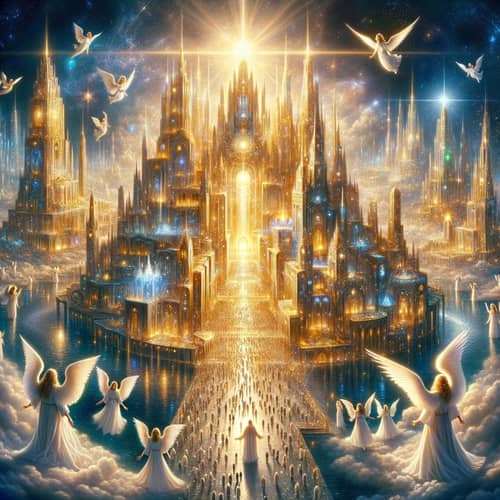 Celestial City New Jerusalem - Heavenly Oasis of Gold and Crystals
