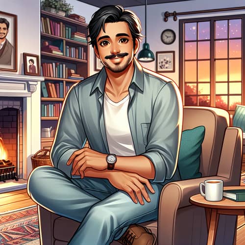 Meet Ramesh: Friendly South Asian Man in Cozy Living Room