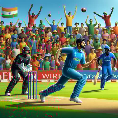 Intense Cricket World Cup Match - Diverse Players in Action