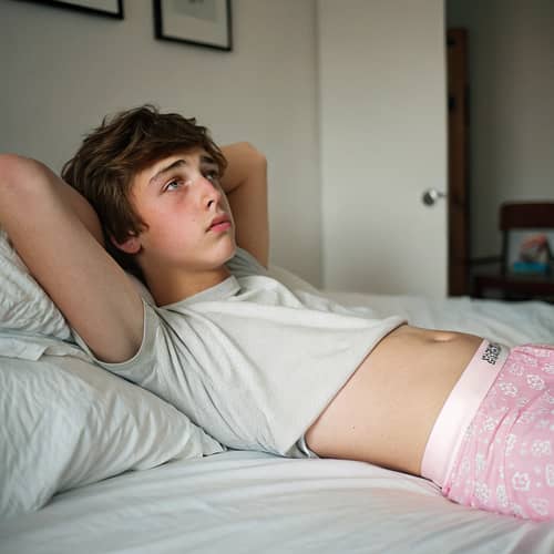 Pink Diaper on a Bad Teenager Boy Portrait