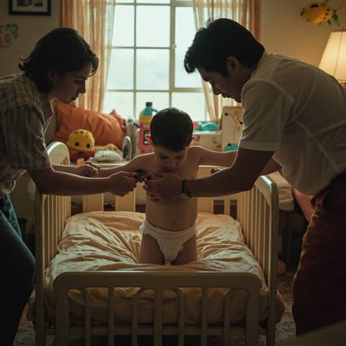 Teenager's Playful Resistance in a Baby Room