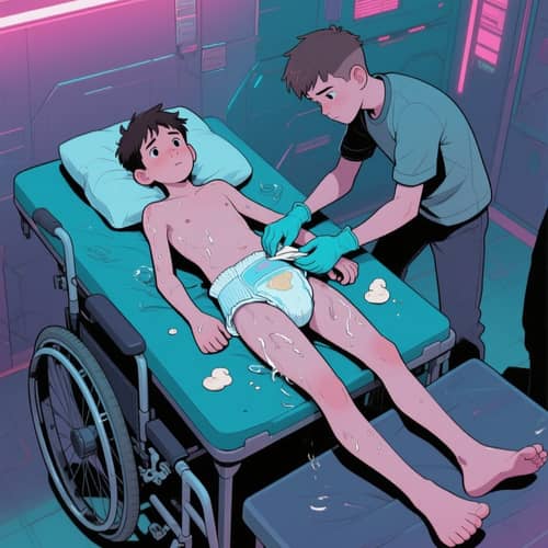 Cyberpunk Cartoon: Awkward Diaper Change Scene Cyberpunk Cartoon: Awkward Diaper Change Scene