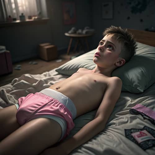 3D Render of Teen Boy in Pink Diaper