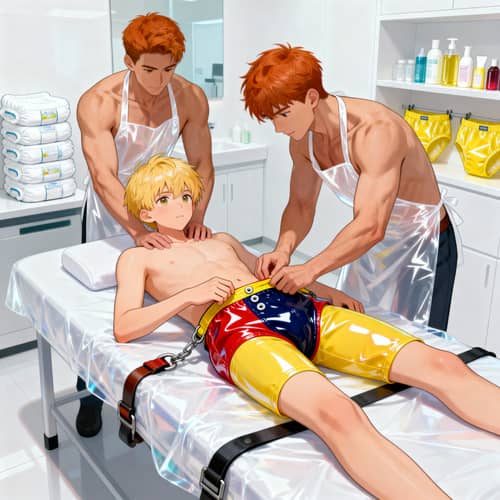 Teen Boy in PVC Briefs at Massage Therapy