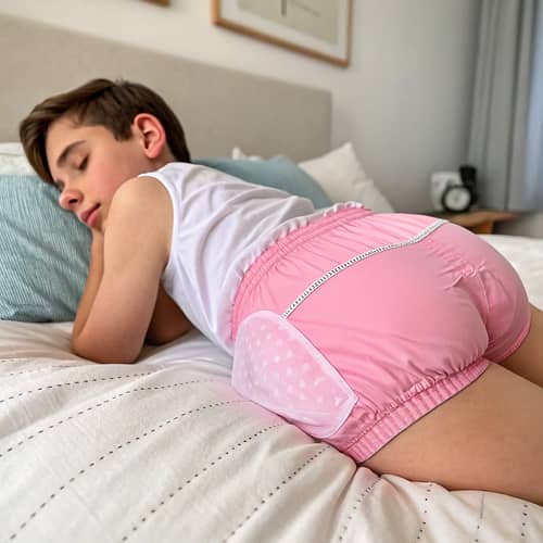 Pink Diaper on a Teen Boy - Detailed Photo