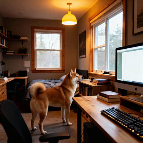 Cozy Boy-Style Room with Akita Dog Cozy Boy-Style Room with Akita Dog