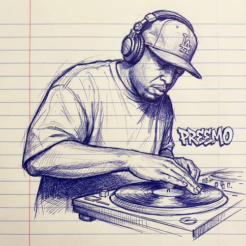 DJ Premier Pen Sketch on Lined Paper DJ Premier Pen Sketch on Lined Paper