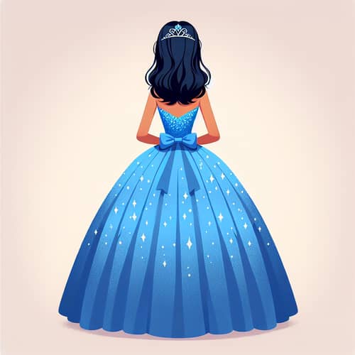Animated Quinceañera Princess in Blue Dress with Silver Sparkles