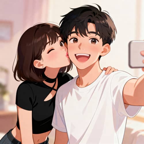 Adorable Animated Couple Taking a Selfie Adorable Animated Couple Taking a Selfie