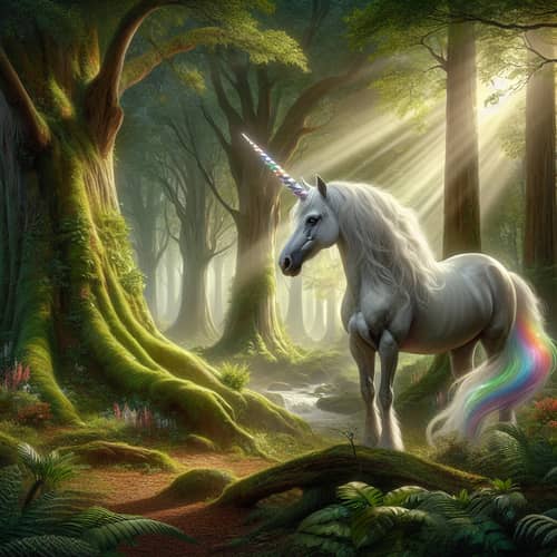 Majestic Unicorn in Enchanted Forest | Fantasy Scene