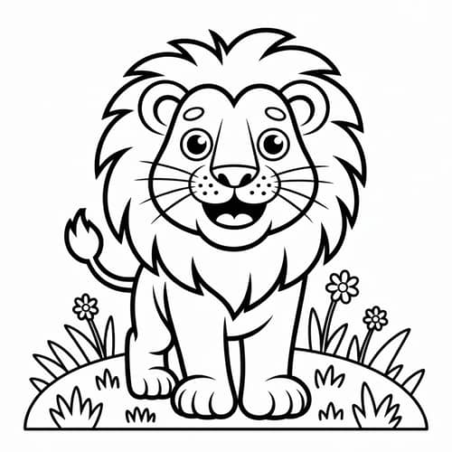 Hand-drawn Cartoon Lion for KG Workbook Hand-drawn Cartoon Lion for KG Workbook