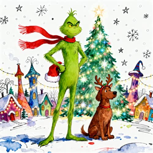 Mischievous Green Christmas Creature Illustration Mischievous Green Christmas Creature Illustration