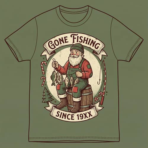 Vintage Santa Gone Fishing T-Shirt Design Vintage Santa Gone Fishing T-Shirt Design