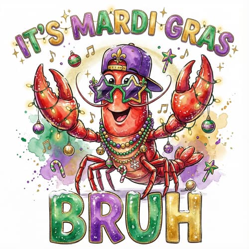 Mardi Gras Crawfish Santa Bruh Illustration