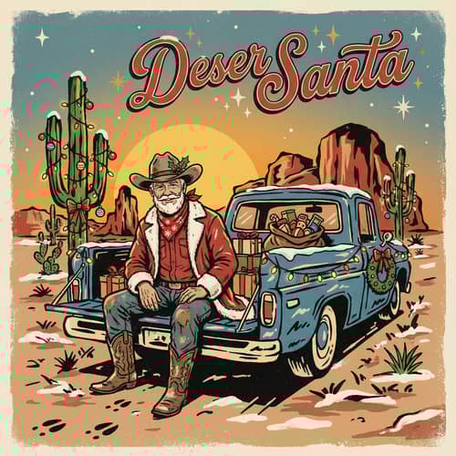 Retro Western Christmas Illustration - Cowboy Santa