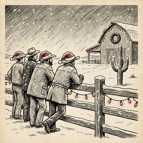 Vintage Western Christmas Illustration of Cowboys