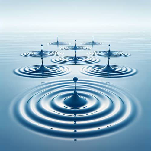 Water Droplets Creating Ripples with One Standing Out