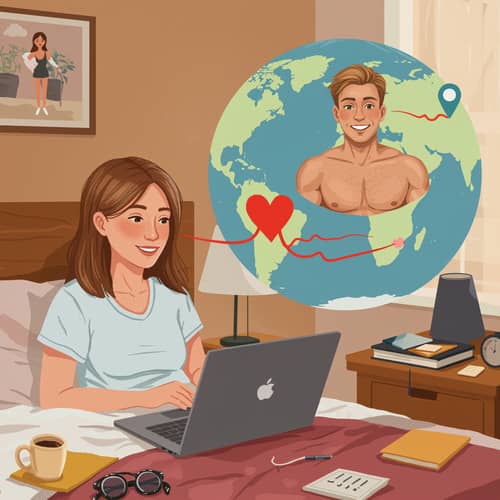 Romantic Long-Distance Relationship Illustration
