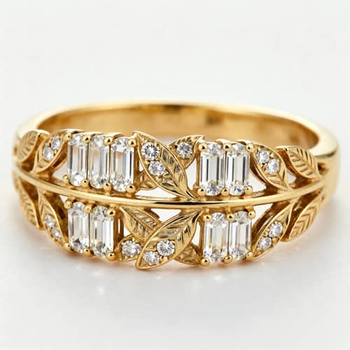 Exquisite Gold Ring with 14 Baguettes in Modern Design Exquisite Gold Ring with 14 Baguettes in Modern Design