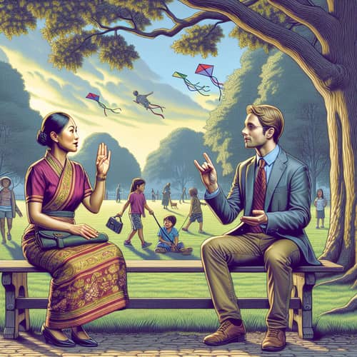 Vivid Non-Verbal Communication Scene in the Park