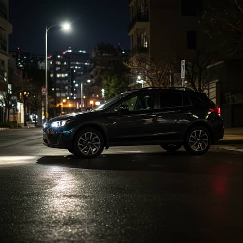 Black Subaru Crosstrek at Night in the City