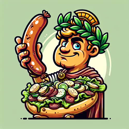Caesar Sausage: Playful Cartoon Julius Caesar with Vibrant Colors