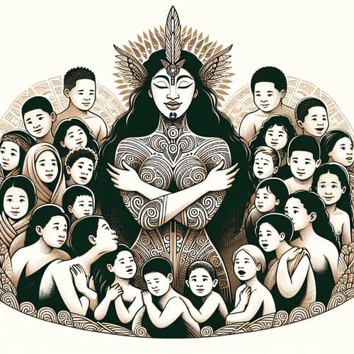 Maori Goddess: Traditional Art Depiction with Children