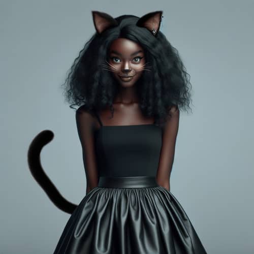 Unique Human Cat Girl in Stylish Skirt