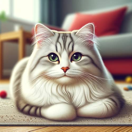 Adorable Grey and White Cat Relaxing in Cozy Room