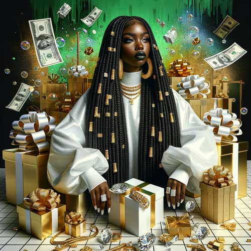 Hyper-Realistic African American Woman with Long Box Braids in White Dress