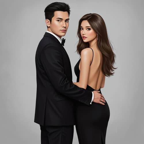Elegant Couple in Black Formals | Realistic Black & White