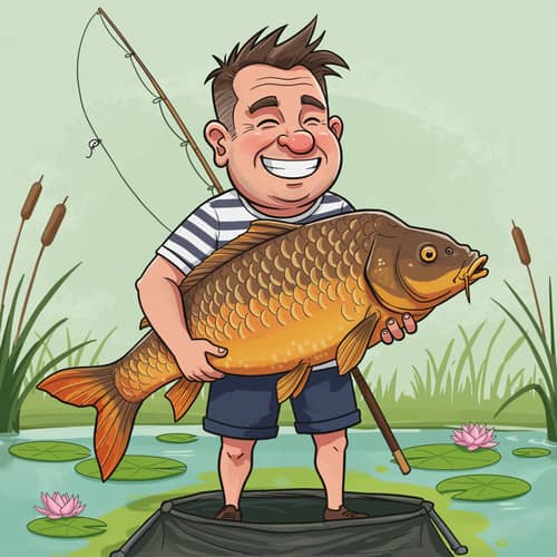 Cartoon Style Man with Big Carp