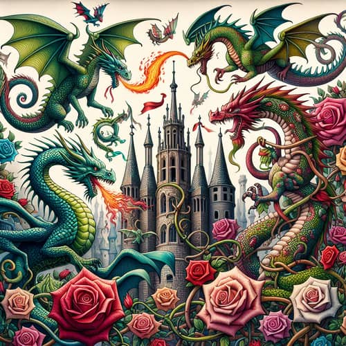 Celebrate Sant Jordi with Dragons and Roses - Festive Scene