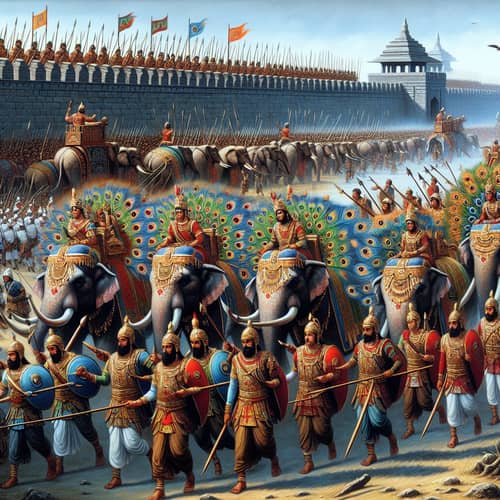 Majestic March of Srivijaya Empire with Archers, Spearmen, and Elephants