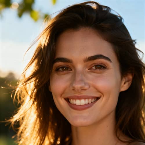 Radiant Smile in a Sunlit Nature Scene Radiant Smile in a Sunlit Nature Scene