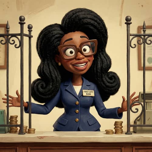 Stylized 3D Animation of a Black Woman in Bank Uniform Stylized 3D Animation of a Black Woman in Bank Uniform