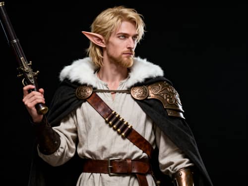 Realistic Elf Character Design with Armor and Weapon