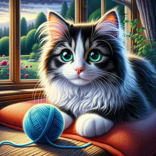 Endearing Domestic Cat with Bright Green Eyes and Patchwork Fur