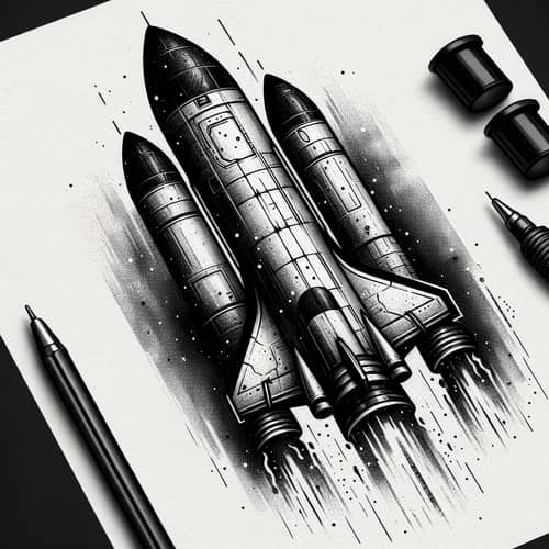 Hand-Drawn Rocket Tattoo Design with Minimalistic Elements