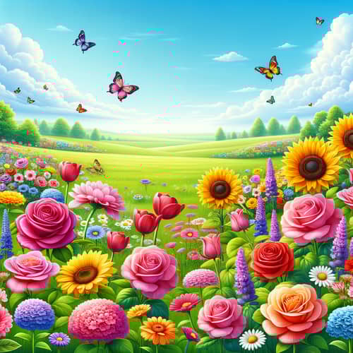 Vibrant Flowers in Bloom: A Serene Landscape View
