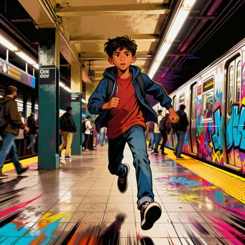 Adventurous Hispanic Boy in a Subway Scene Adventurous Hispanic Boy in a Subway Scene