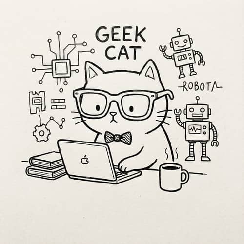 Geek Cat Doodle Drawing - Cute & Simple Art Geek Cat Doodle Drawing - Cute & Simple Art