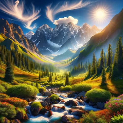 Majestic Mountain View: Peaks, Meadows & Trees | Tranquil Haven