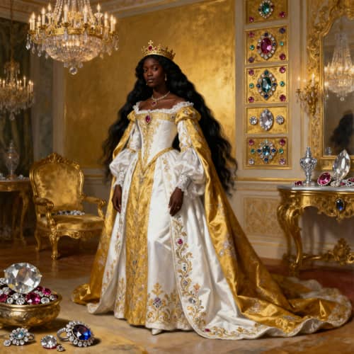 Elegant Black Queen in Renaissance Royal Dress