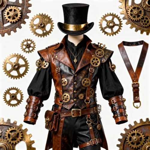 Intricate Steampunk Costume with Brass Gears